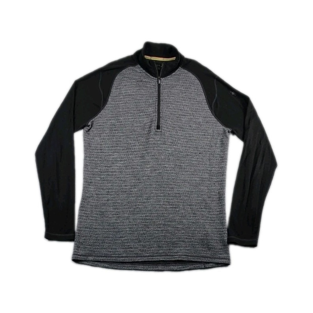 Smartwool Merino Wool Mid 250 Pattern 1/4 Zip Baselayer Sz Large Gray & Black